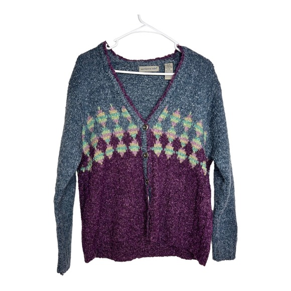 Northern Isles Sweaters - Northern Isles Wool Blend V Neck Purple Blue Soft Cottagecore Womens M Cardigan